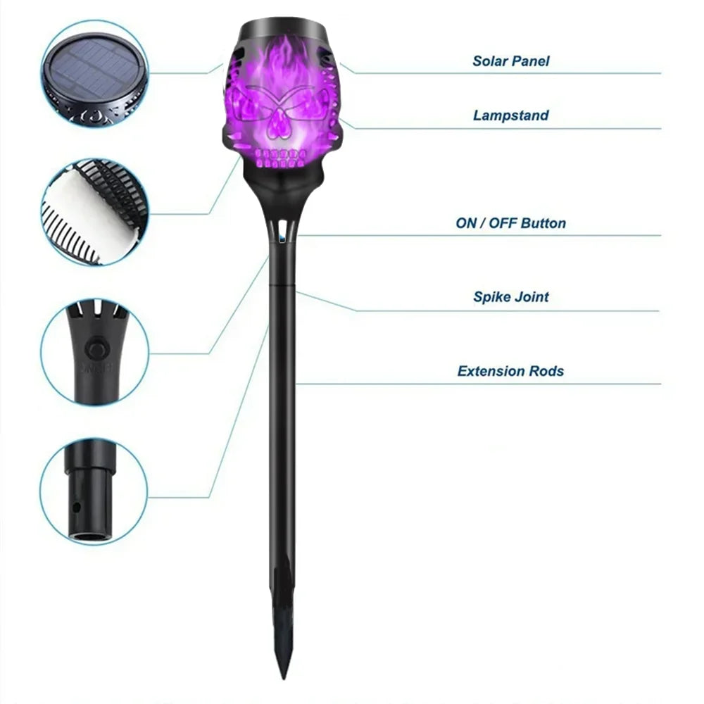 4pcs Skull-Shaped Solar-Powered Night Light Flame Torch