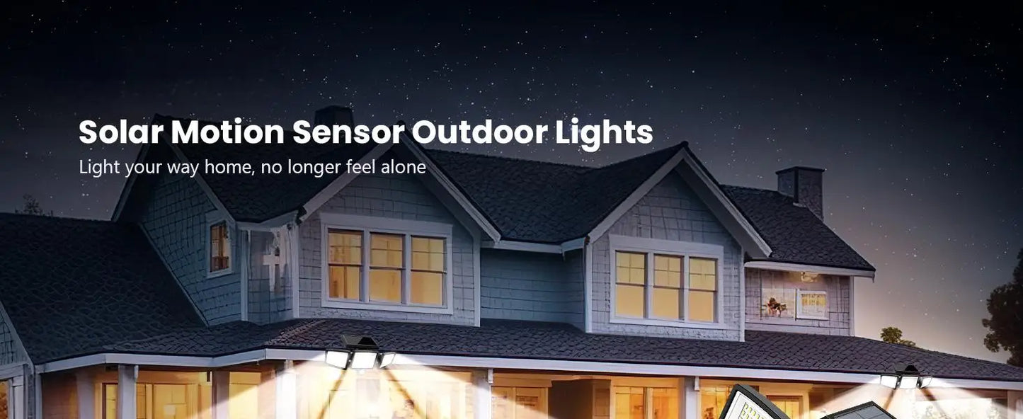 Solar Motion Sensor Security Light. 3- Head, 200+ LEDs, Waterproof