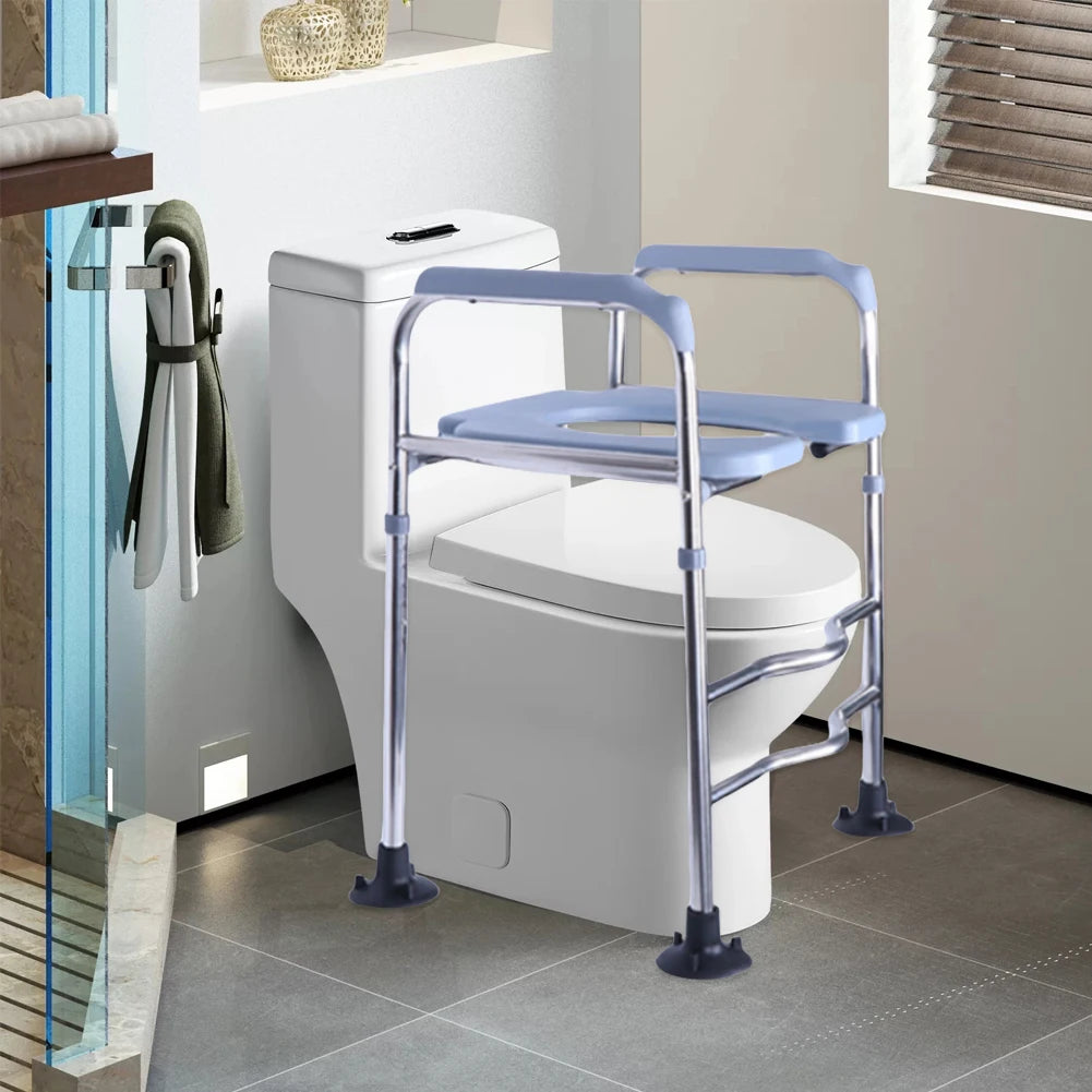 Raised Toilet Seat with Armrests — Stainless Steel Riser Frame