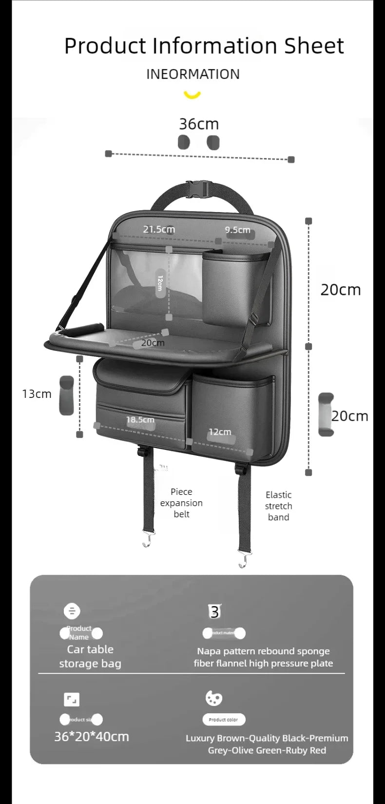 Car seat back Storage Rack Seat Bag Folding Small Table Board