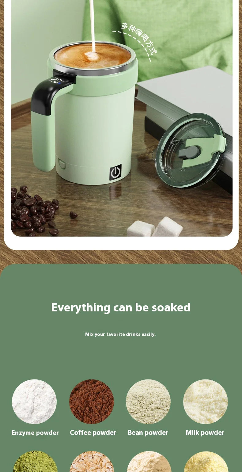 Smart Self-Stirring Coffee & Milkshake Cup — Magnetic, Temp Display