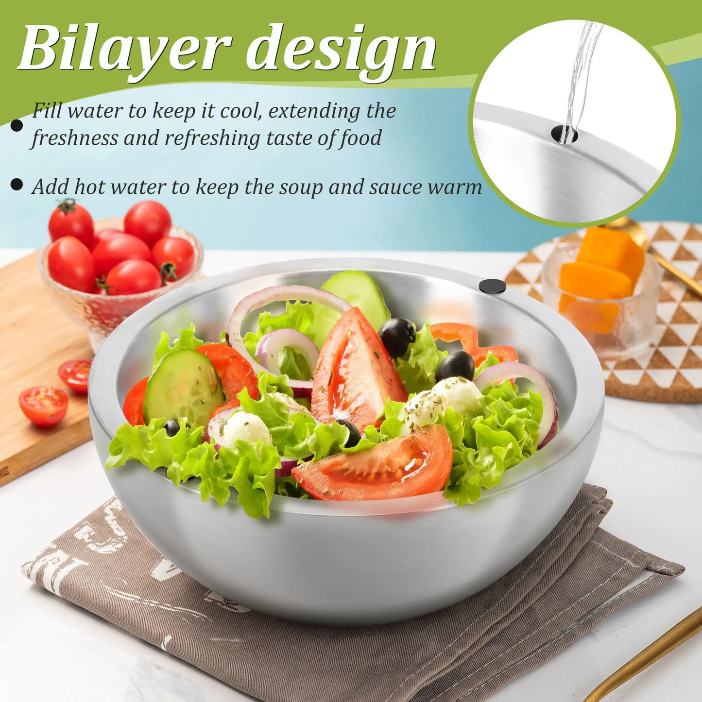 Stainless Steel Chilled Dip Bowl — Double-Walled Ice Cavity, Insulated