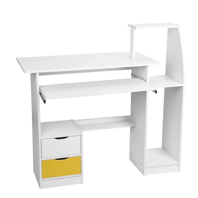 Computer Desk with 2 Drawers and 3 Hutch Shelves, Home Office Desk with Wide Desktop and Keyboard Drawer