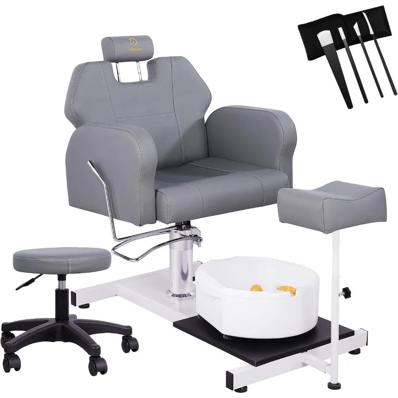 Reclining Pedicure Chair No Plumbing with Foot Massage Basin, Hydraulic Adjustable Pedicure Chair, 360° Rotation Beauty Spa