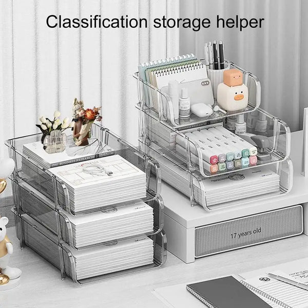 Desktop File Tray Organizer A4 Document Paper Organizer Rack Plastic Book Shelf Storage Holder for Home Offices School