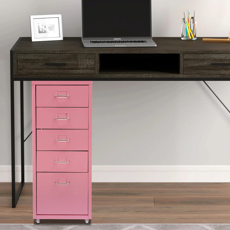 Aluminum Alloy 5-Drawer Storage Cabinet Pink Filing Storage Organizer Cabinet for Office Home Bedroom