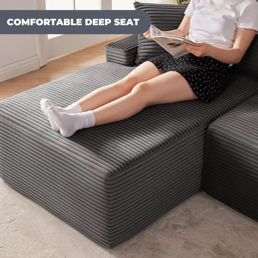 Cloud Sectional Couch, Boneless Sofa for Living Room, Modular Sectional Sofa with Deep Seat, Fluffy Comfy Couch