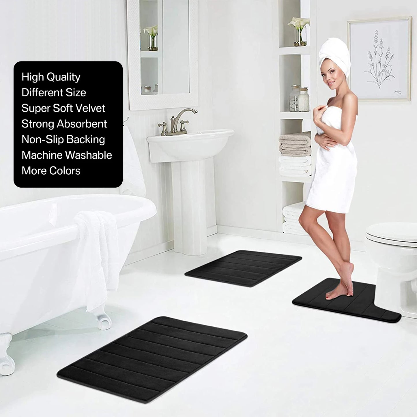 Super-Absorbent Memory Foam Bath Mat — Non-Slip Bathroom Rug