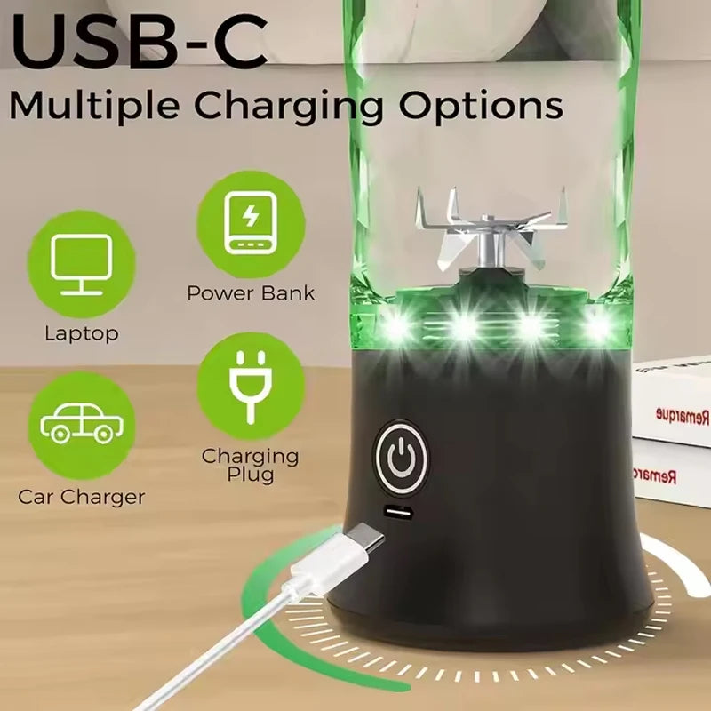 Portable USB Electric Juicer — 600ml Cup, Stainless Steel Blades