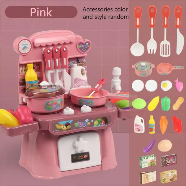 Kids Pretend Toy Kitchen Set with Sounds, Lights, Stove, Sink and Toy Food - Toddler Toy Kitchen