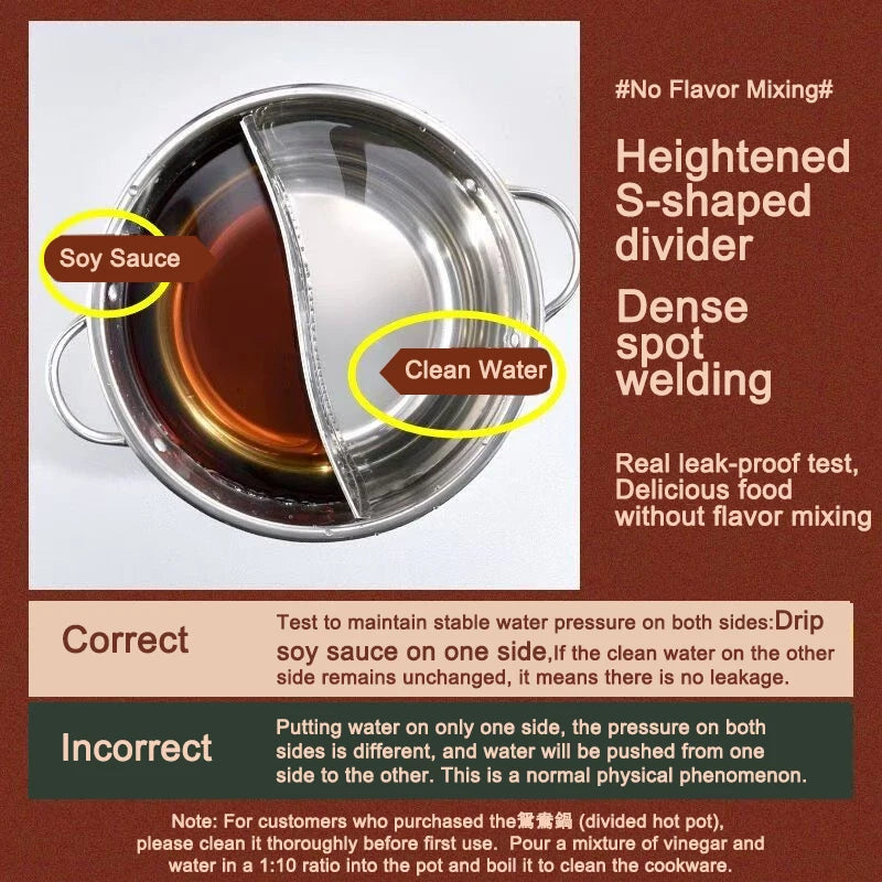 Stainless Steel Twin Divided Hot Pot — 28cm, Gas Stove Compatible