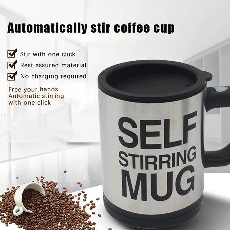 400ml Self-Stirring Mug with Lid — Stainless Steel, Gift Boxed