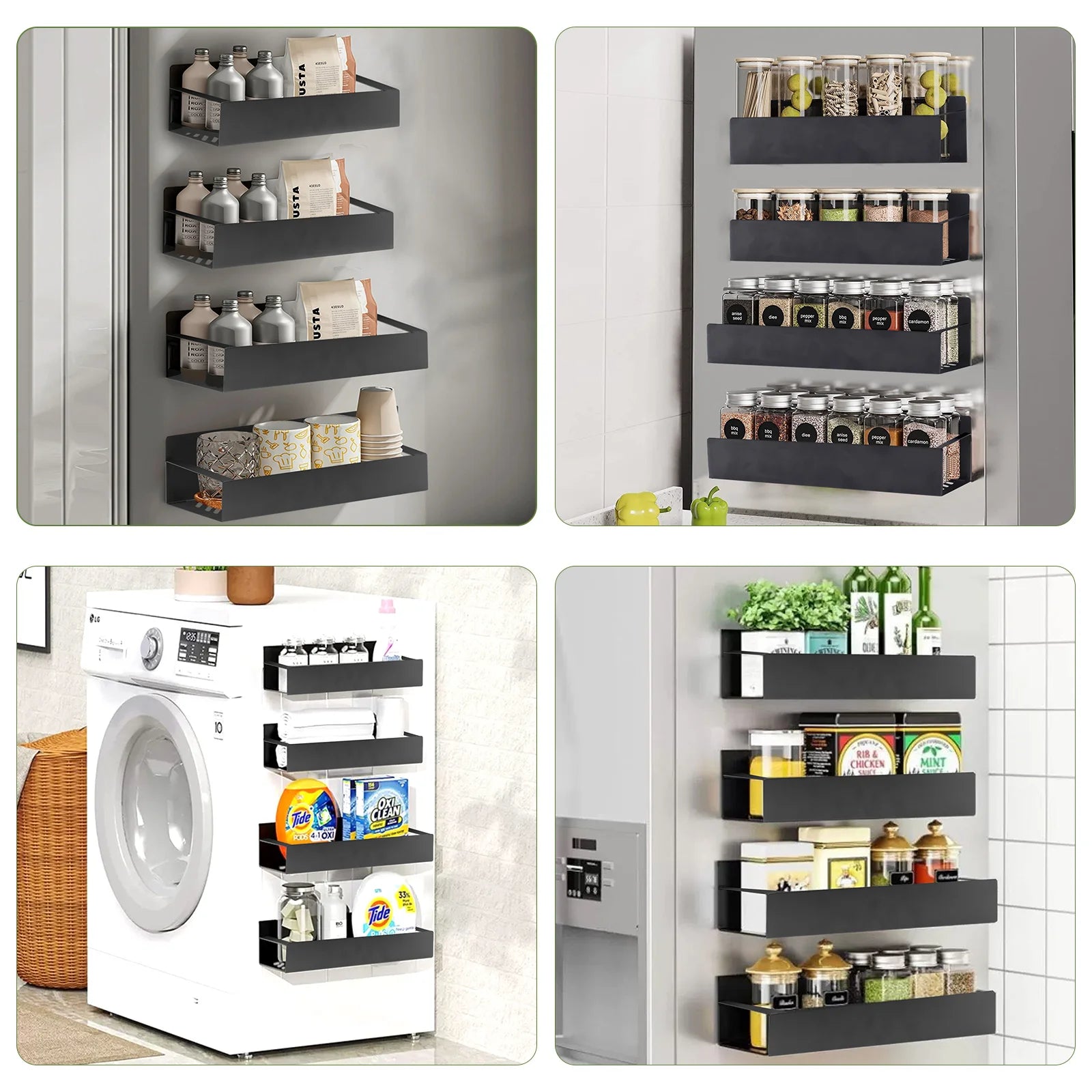 4 Pack Magnetic Spice Rack for Refrigerator Organizer