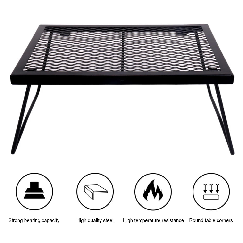 Heavy-Duty Foldable Campfire Grill Grate — Over-Fire Cooking Rack