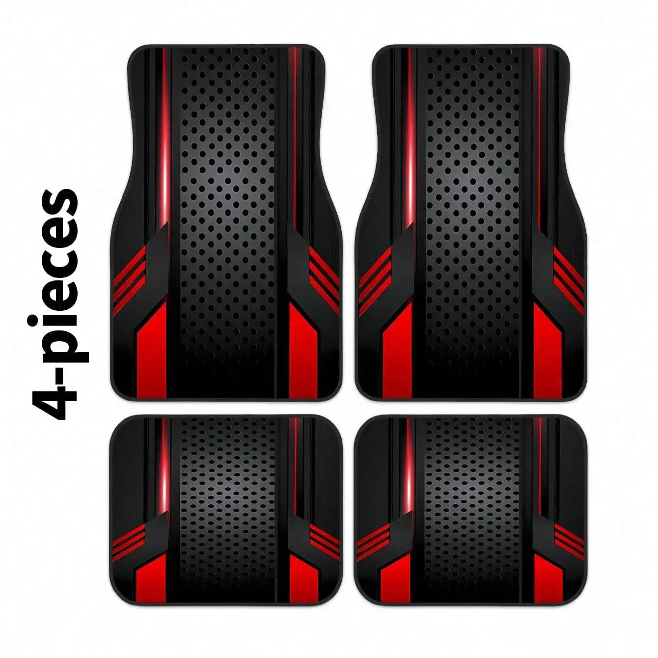 Tech-Style Panel Pattern Car Floor Mats, 4-Piece All-Season Set