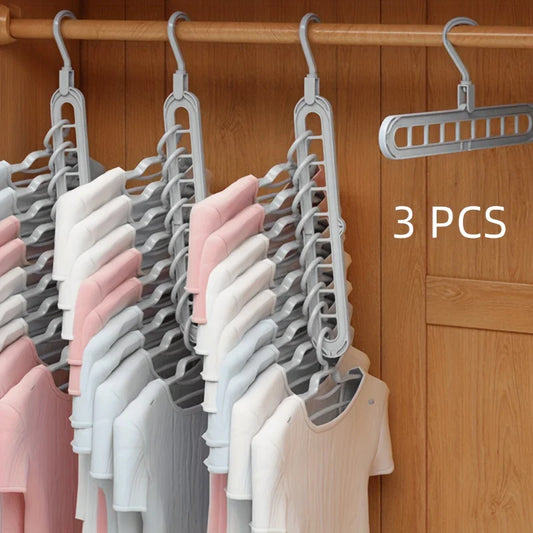 9-Hole Foldable Closet Hangers — Heavy-Duty, Space-Saving (Set of 3)