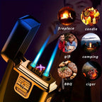 Double Jet Flame Torch Lighter Dual Arc Electronic Lighter USB Rechargeable Butane Gas Windproof 2 In 1 Men Gas Electric Lighter