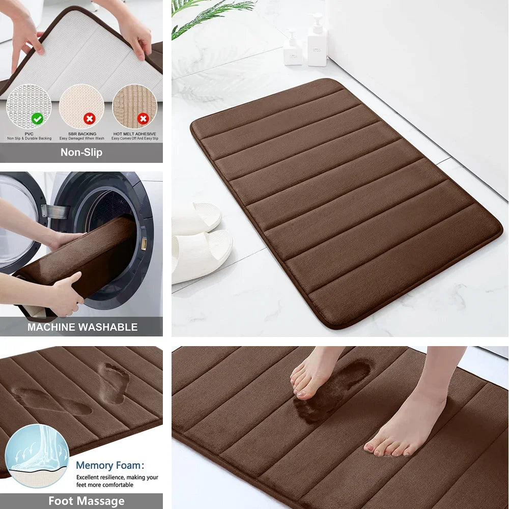 Super-Absorbent Memory Foam Bath Mat — Non-Slip Bathroom Rug