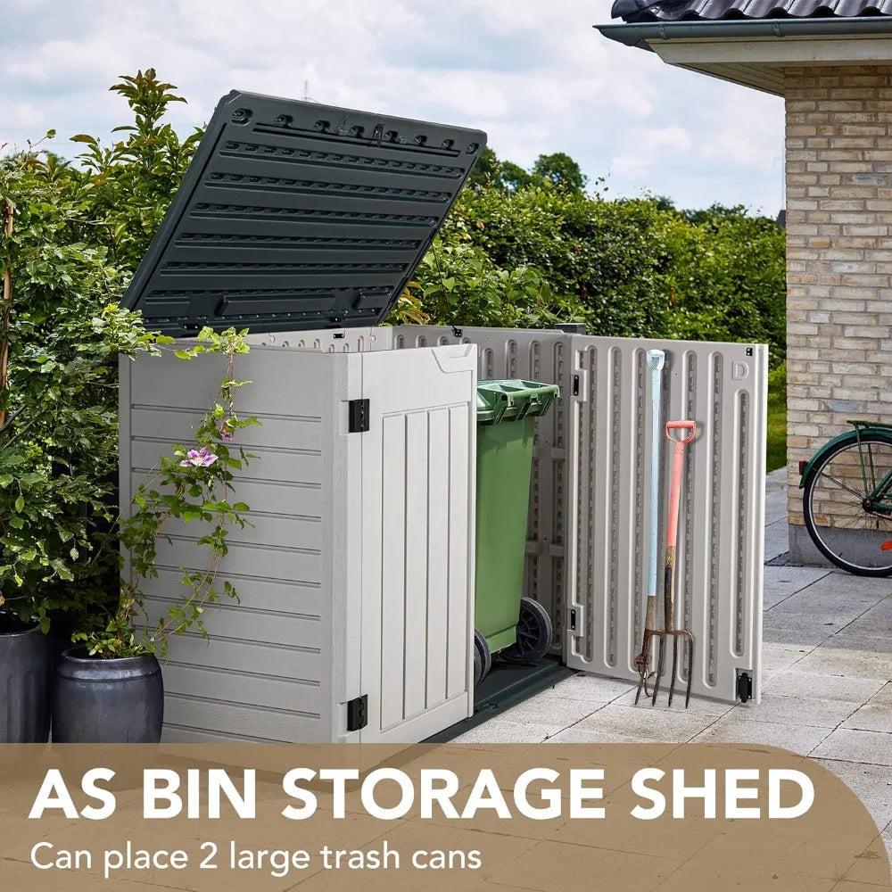 Resin Outdoor Storage Shed 34 Cu Ft Horizontal Outdoor Storage Cabinet Waterproof Patio Tools Storage Box for Pool Toys,