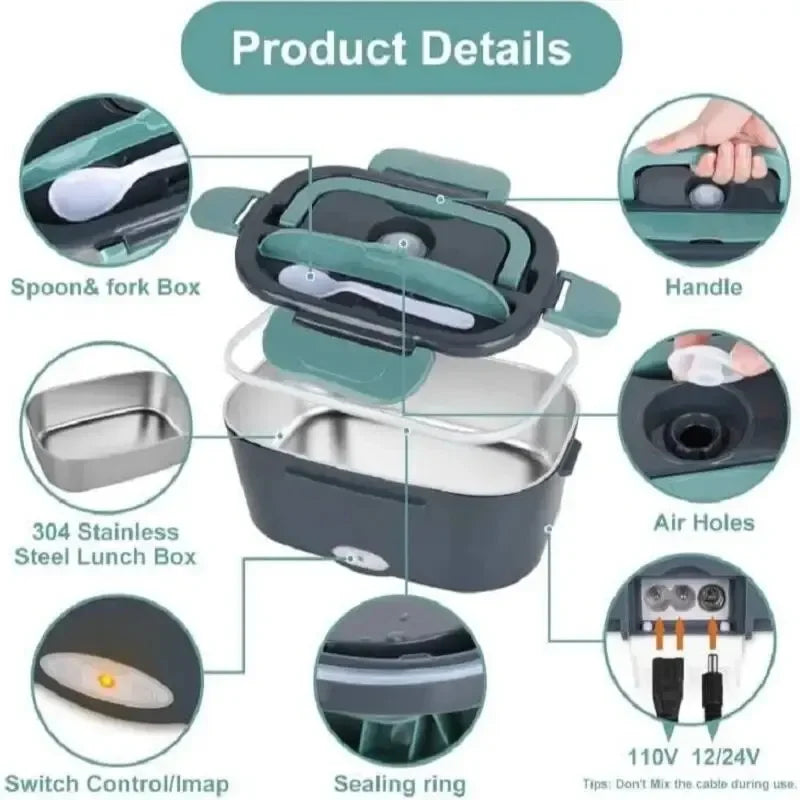 1.5L Electric Lunch Box Food Warmer — 60W Leak-Proof, Car & Home