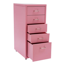 Aluminum Alloy 5-Drawer Storage Cabinet Pink Filing Storage Organizer Cabinet for Office Home Bedroom