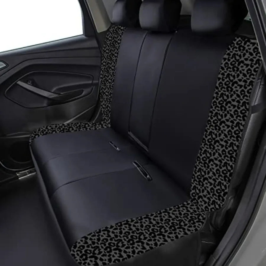 Carbon Fiber Leather Vehicle Seat Covers Leopard Gray Black Universal Fit