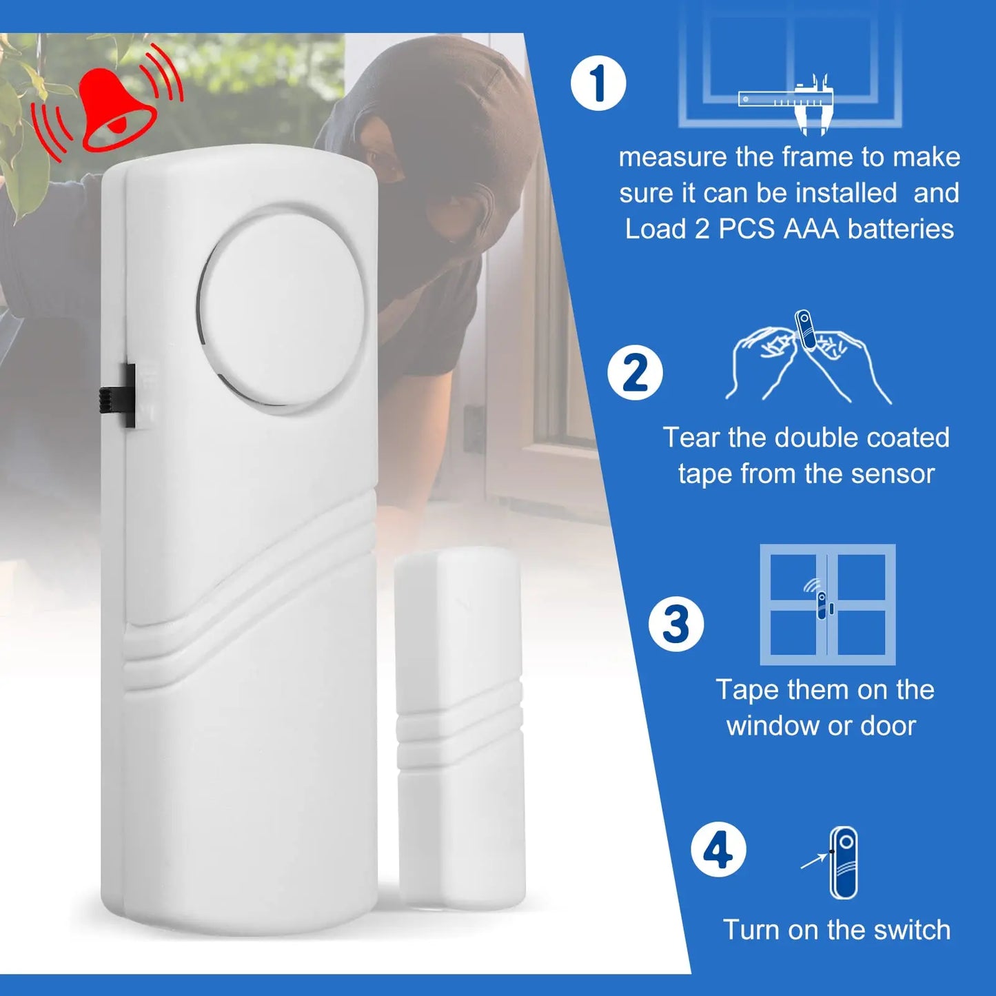 Wireless Door & Window Alarm Sensors — 95dB, Home Security Pack
