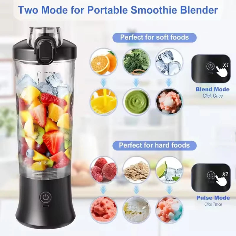 Portable USB Electric Juicer — 600ml Cup, Stainless Steel Blades