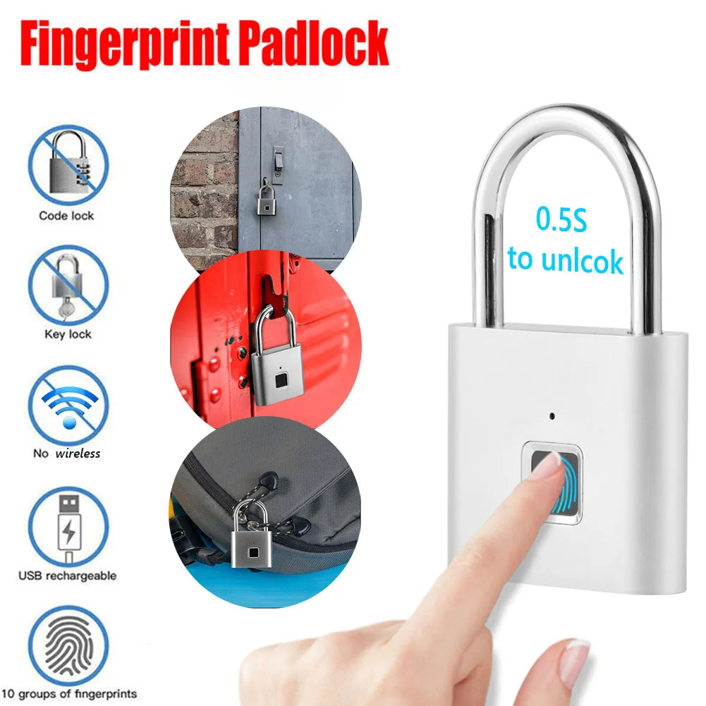 Keyless Fingerprint Lock with Tuya APP Smart Padlock Waterproof Door Lock 0.2sec