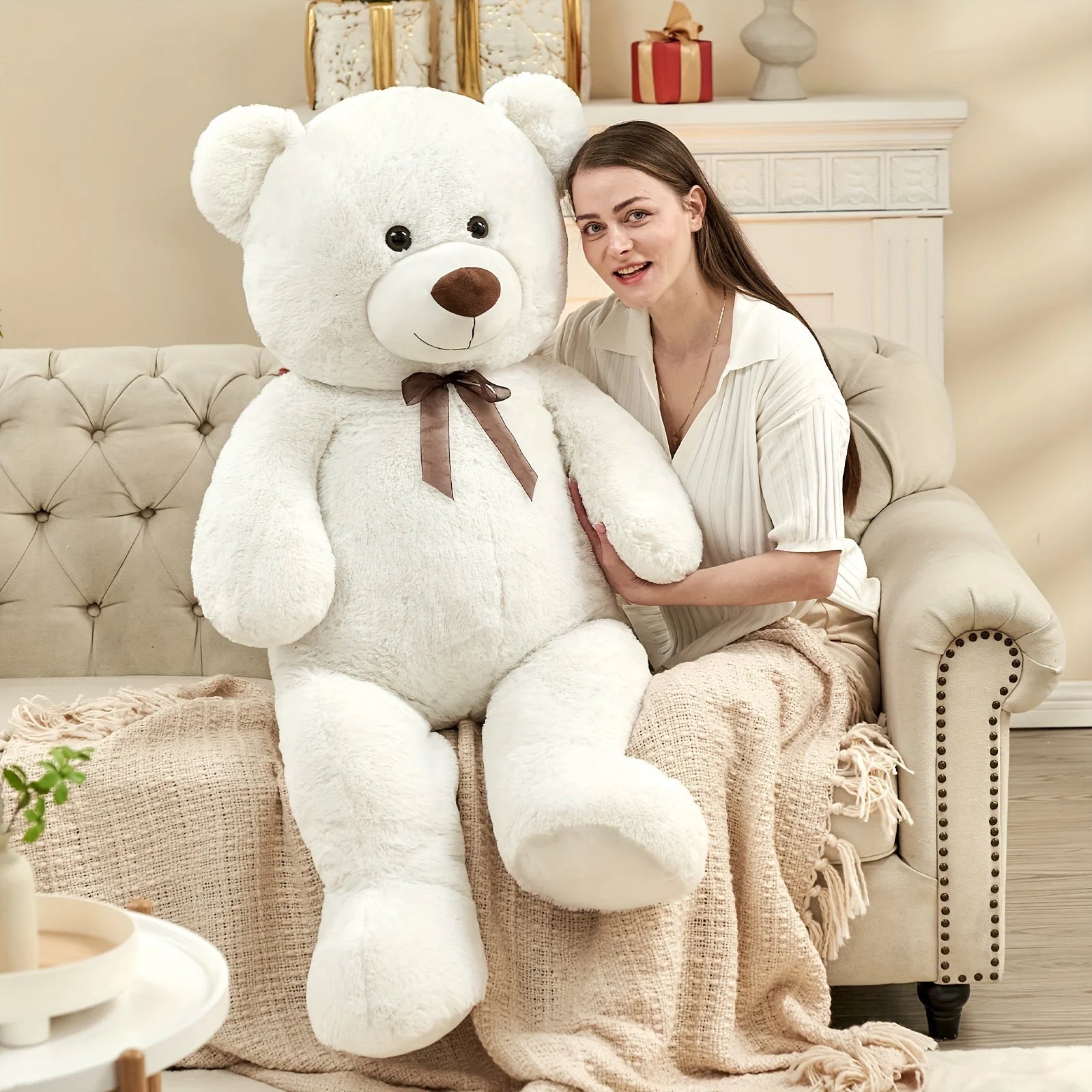 Giant Teddy Bear Stuffed Animal XXL 51.18inch, White Large Bear Plush Soft Cuddly Toy Big Size, Kawaii Birthday Presents