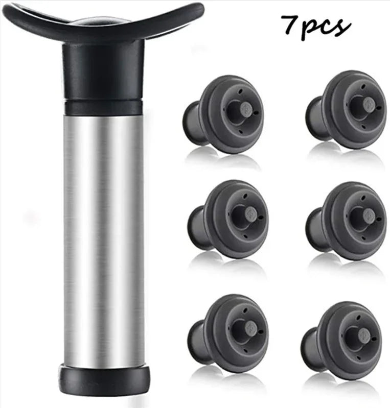 Vacuum Wine Saver Set, Pump Preserver with 4 Vacuum Wine Stoppers for White / Beer Wine, Stainless Steel, Keep Wine Fresh