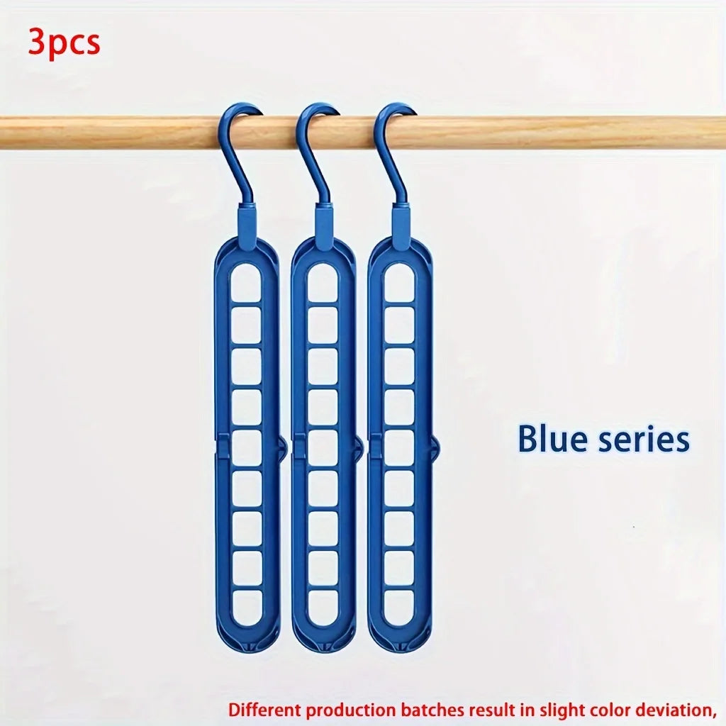 9-Hole Foldable Closet Hangers — Heavy-Duty, Space-Saving (Set of 3)