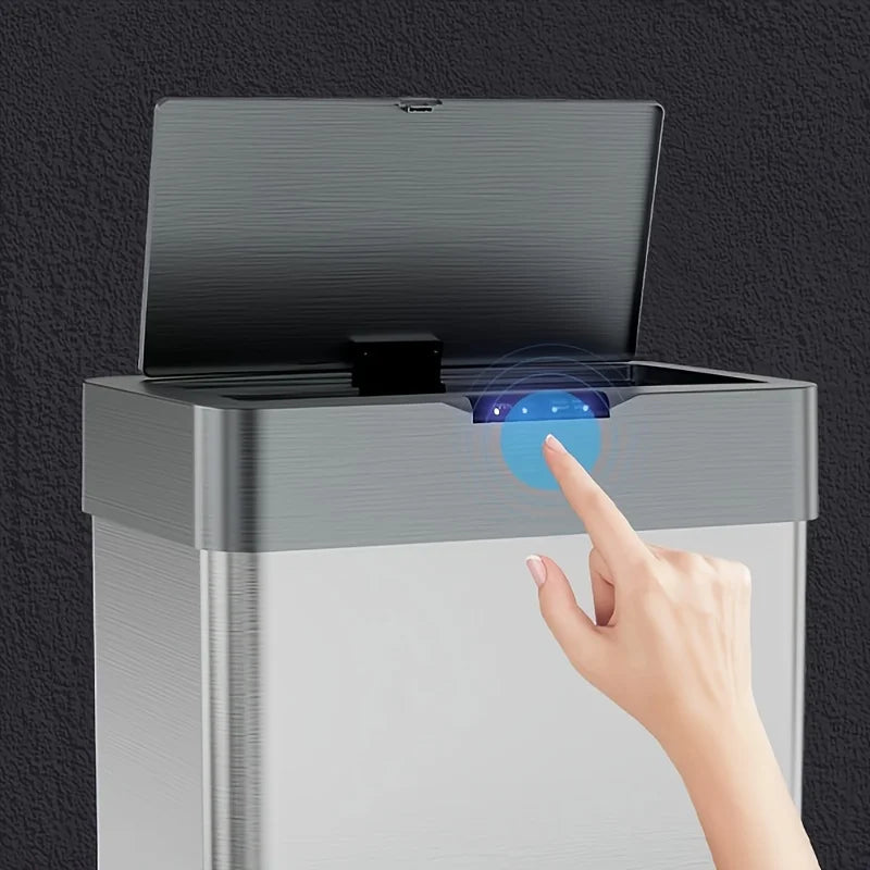 16-Gallon Touchless Sensor Trash Can — Double Wing Door, Smart Bin