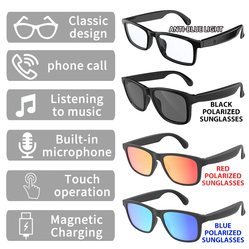 New Smart Glasses Wireless Bluetooth Hands-Free Talking Music Headset with Speaker