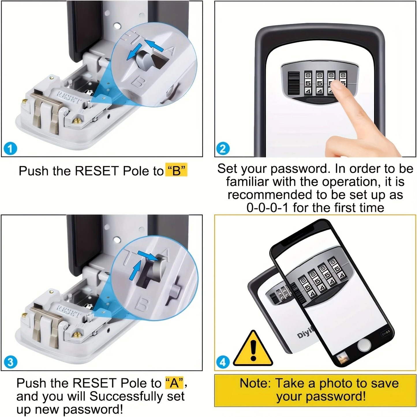 Wall Mount Key Safe — Combination Lock, No Battery Required