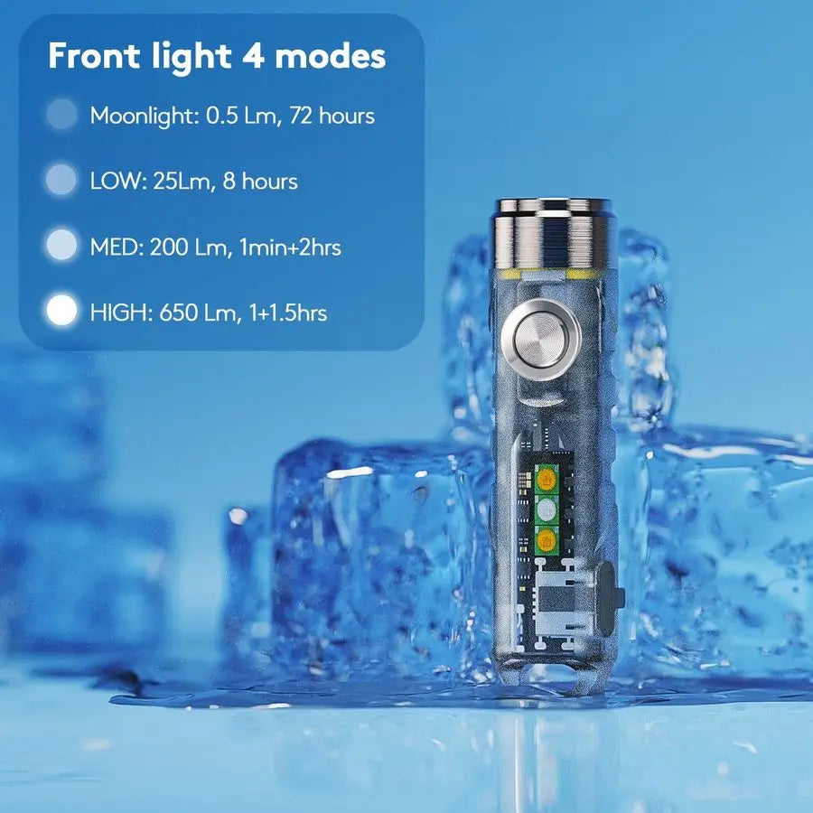 Aurora A7 G4 Keychain Flashlight, USB C Rechargeable Max 650 High Lumen Flashlights Super Bright with EDC Small Size, 8 Mode, Gl