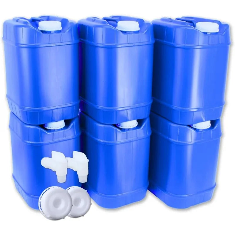 5-Stackable Containers, 5 Each w/Lids   Spigot, Easy Fill, Survial Supply Emergency Camping and Disaster Preparedness, RV, 3