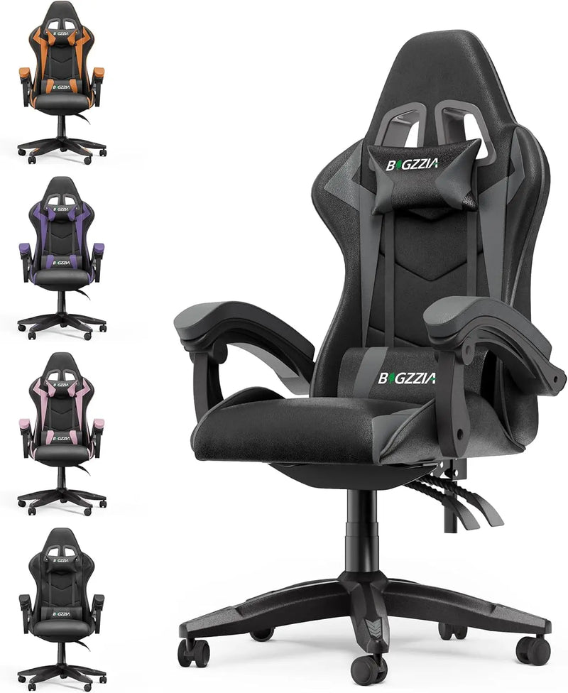 Gaming Racing Chair with Headrest and Lumbar Support, Adjustable Swivel Rolling for Office, Reclining High Back PU Leather Video