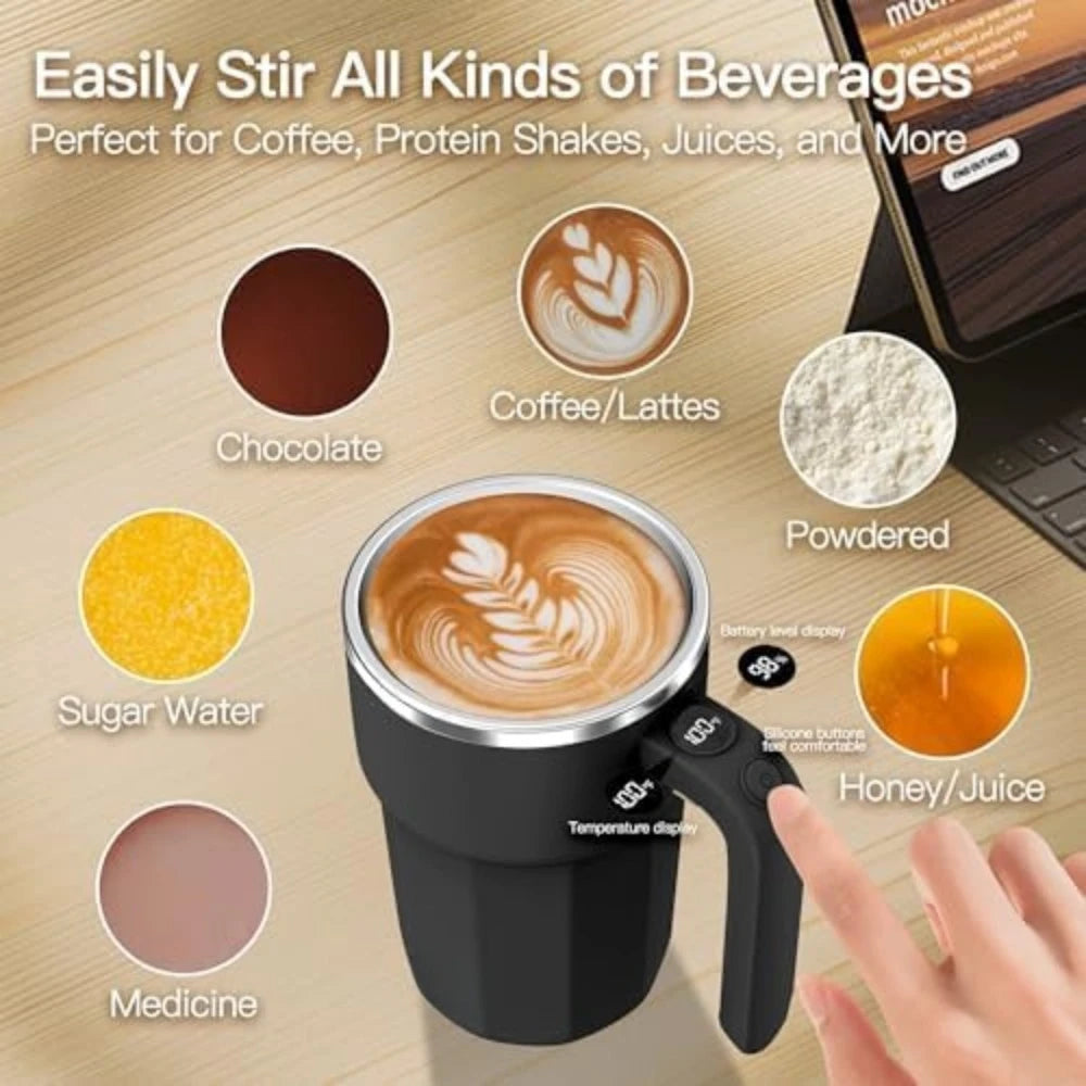 12oz USB Self-Stirring Magnetic Coffee Mug — Stainless Steel, Black
