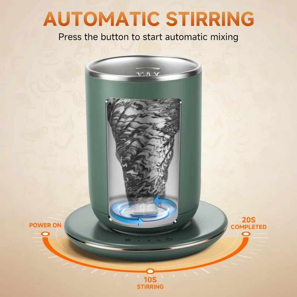 10oz Self-Stirring Heated Mug — Smart Temp Control, Auto Shut-Off