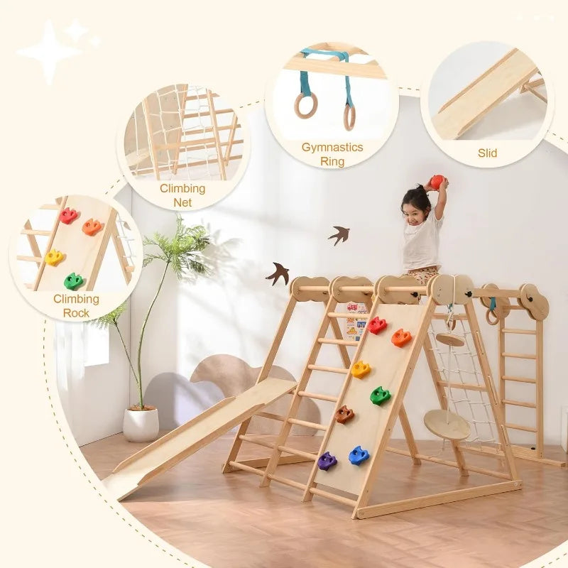 Indoor Playground Jungle Gym, Toddler Climbing Toys for Kids 1-6 Years, Indoor Toddler Gym Play Set with Slid, Climbing Wall