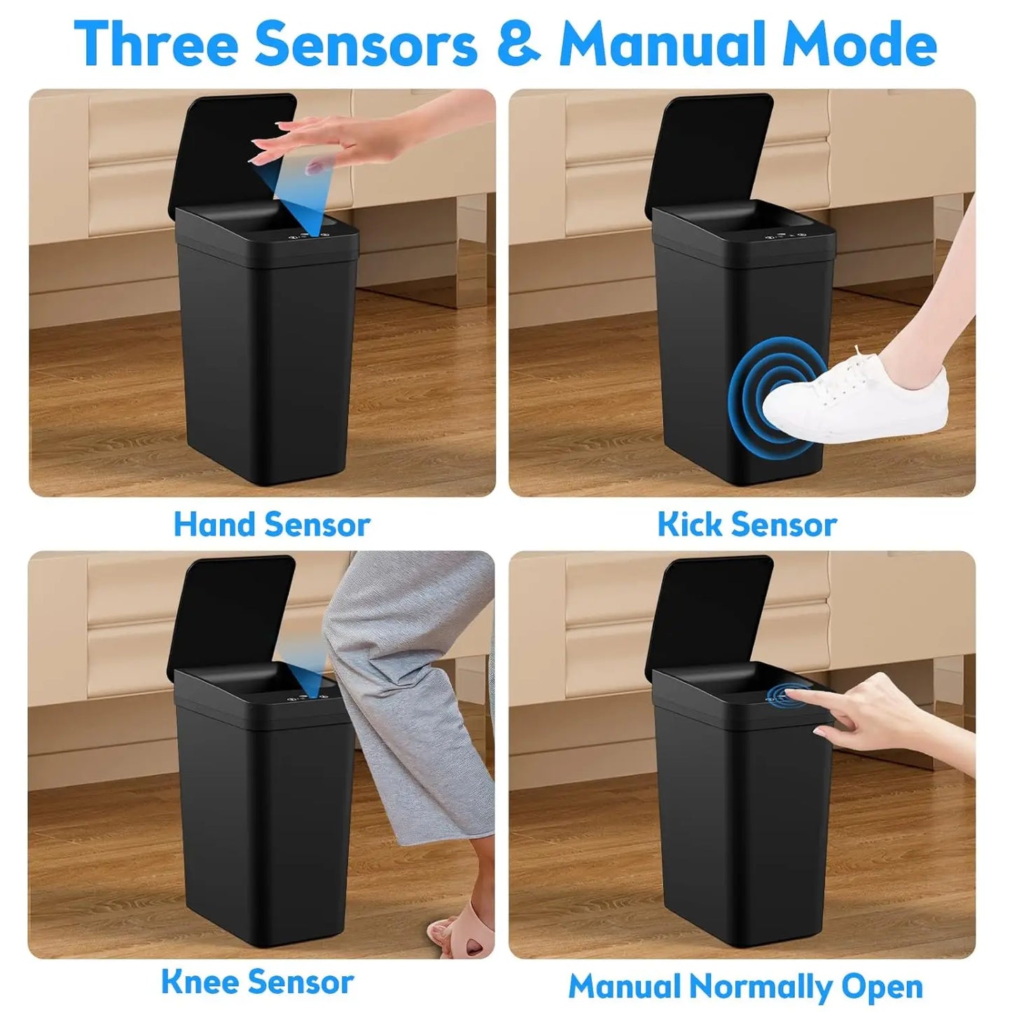 Touchless Motion Sensor Trash Can — 2.2 Gal Slim with Lid (2-Pack)