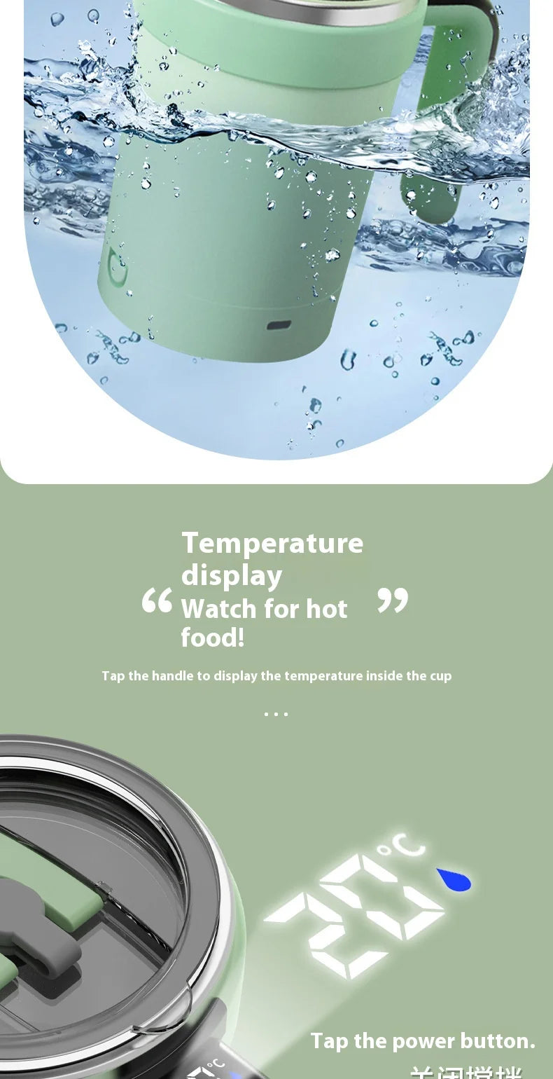 Smart Self-Stirring Coffee & Milkshake Cup — Magnetic, Temp Display