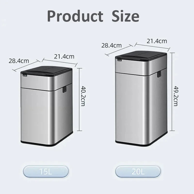 Smart Sensor Trash Can — Stainless Steel, 15L / 20L Kitchen Bin