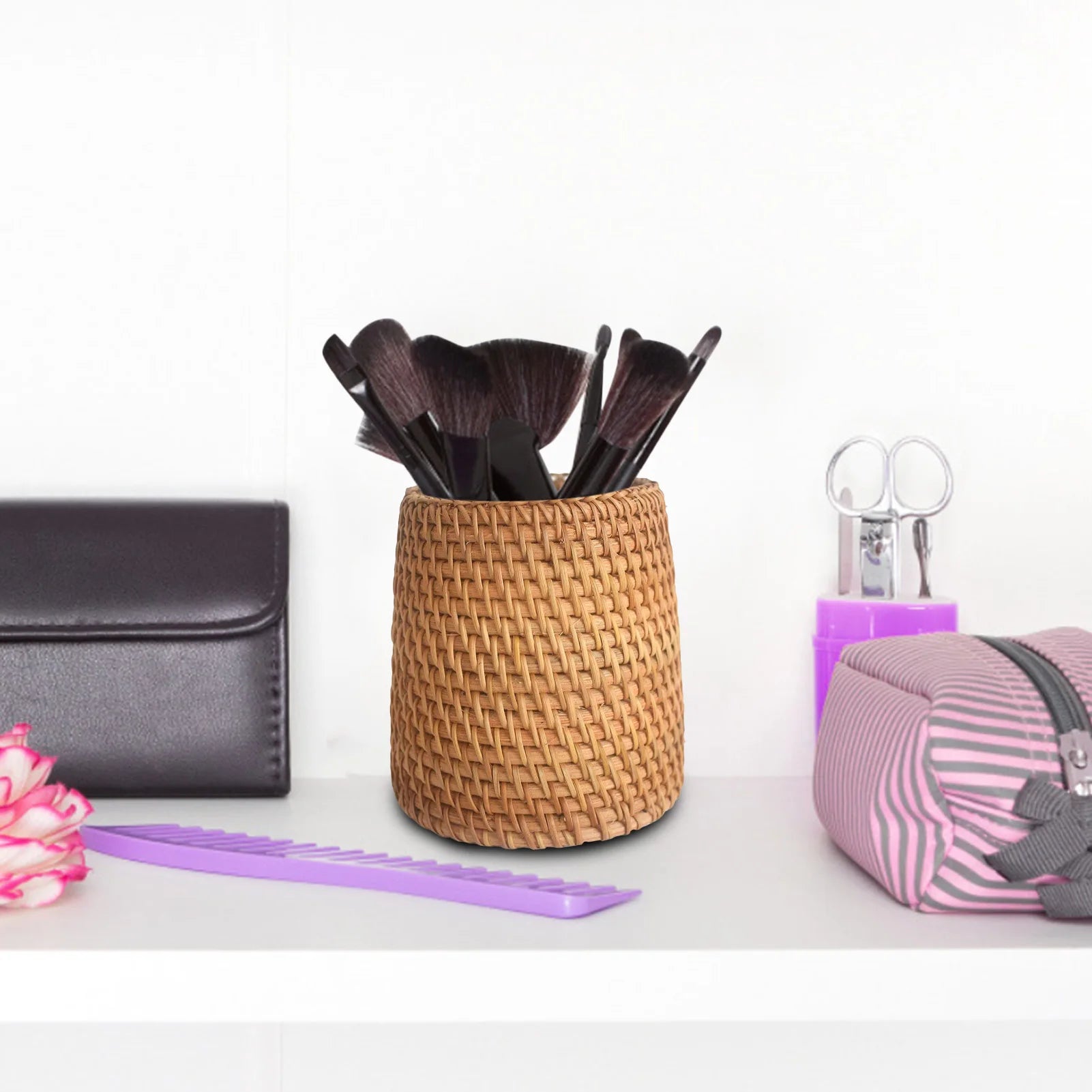 Handmade Pen Holder Hand Woven Wood Vine Rattan Stationery Container Storage Box Organizer Office School Desk Accessories Decor