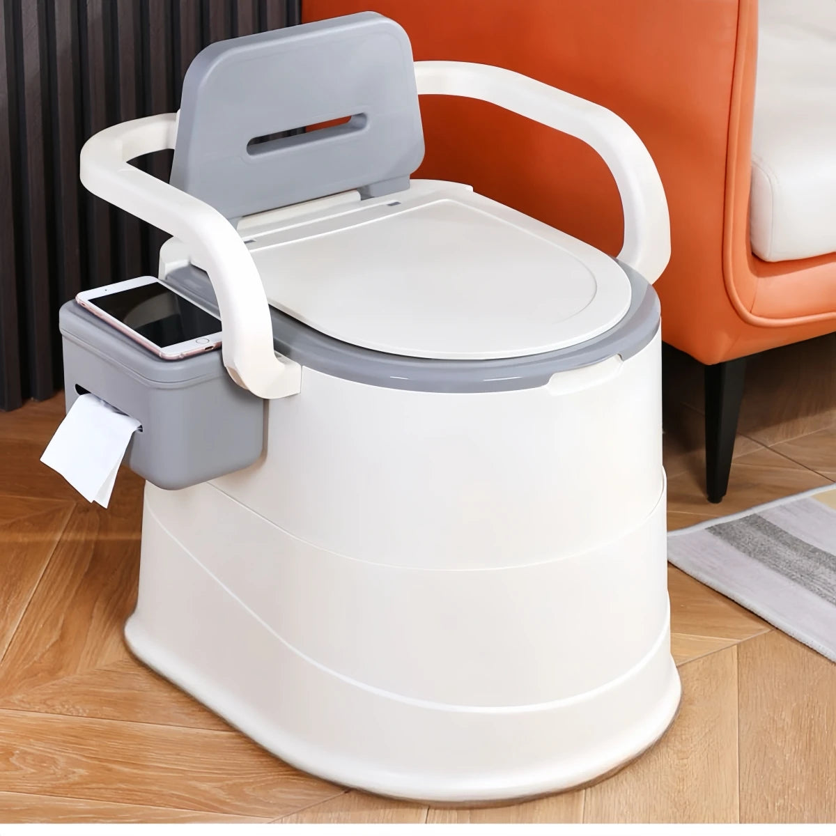 Portable Toilet with Back Support Camping and Travel Use for comfortable outdoor and travel convenience.