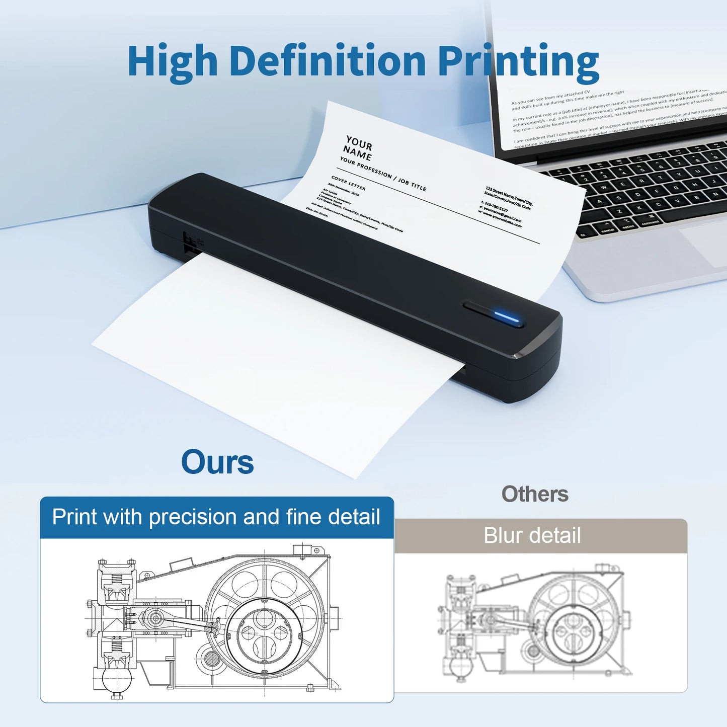 Wireless A4 Thermal Printer — Inkless, Works with iPhone & Android