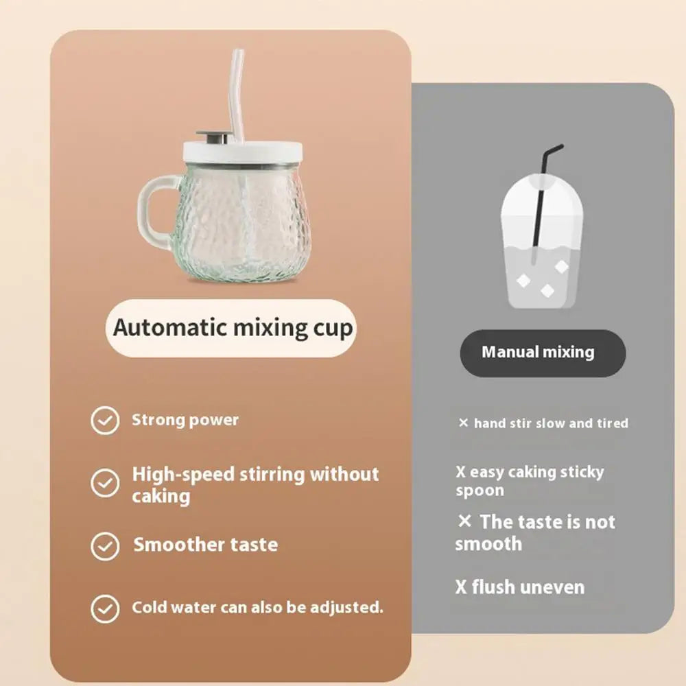 USB Self-Stirring Glass Mug — 350ml, High-Speed Waterproof Mixer