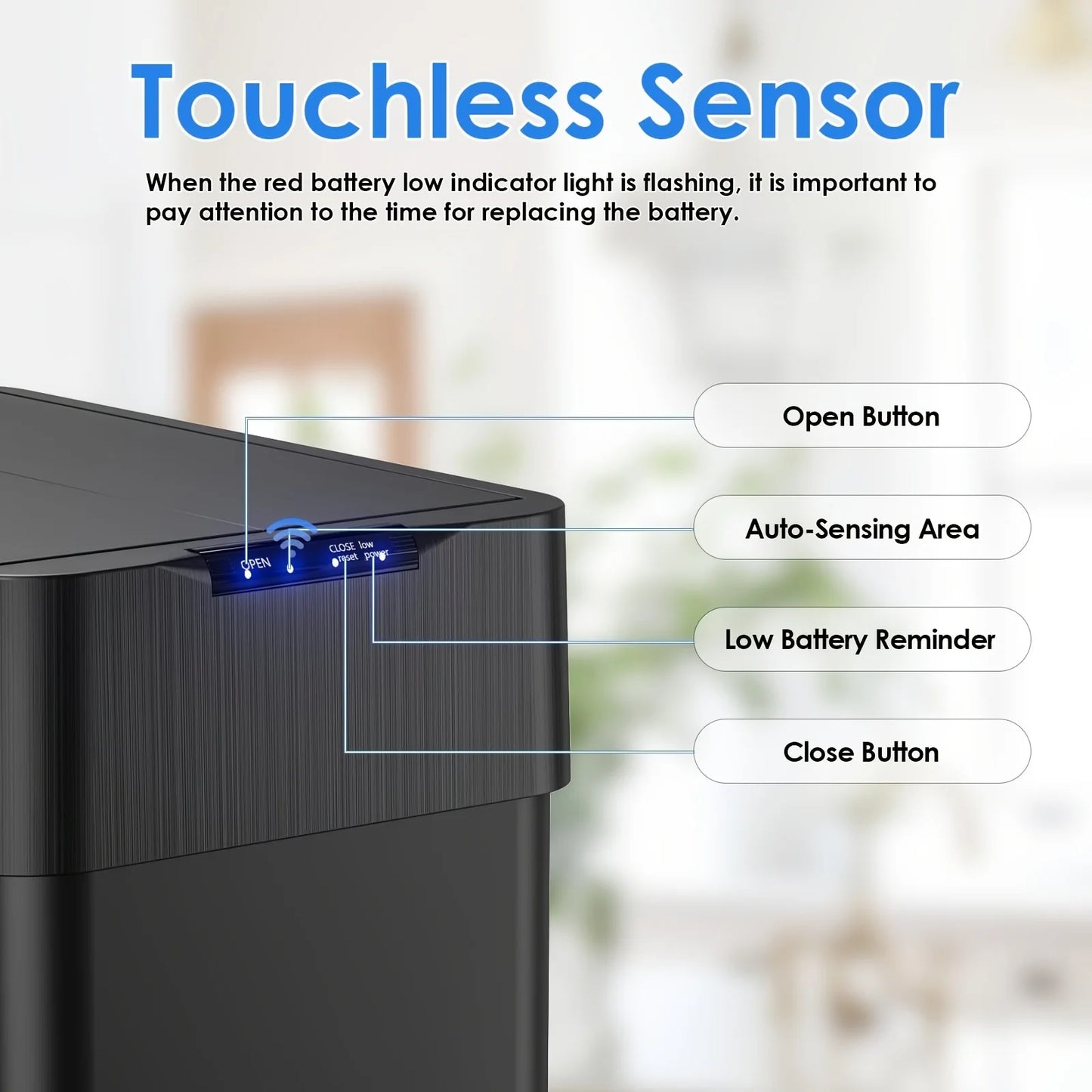 16-Gallon Touchless Sensor Trash Can — Double Wing Door, Smart Bin