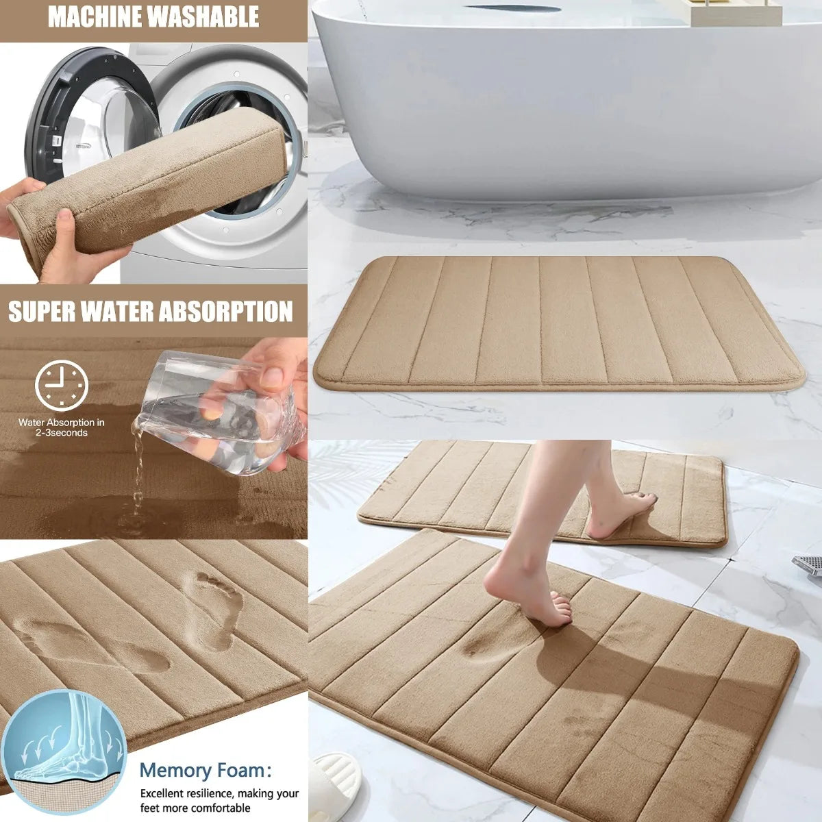 Memory Foam Bath Mat — Super-Absorbent, Non-Slip Bathroom Rug